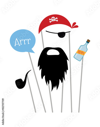 Pirate photo booth props and scrapbooking vector set