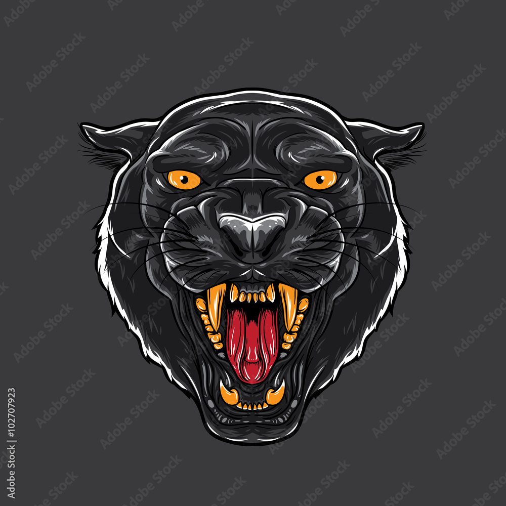 Naklejka premium Angry Black Panther Face. A Black Panther head showing angry expression. 
