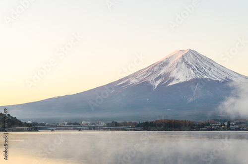 Mount fuji in autumn morning at kawaguchiko lake japan