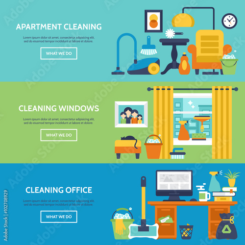 Cleaning services website banner design. Apartment, office and