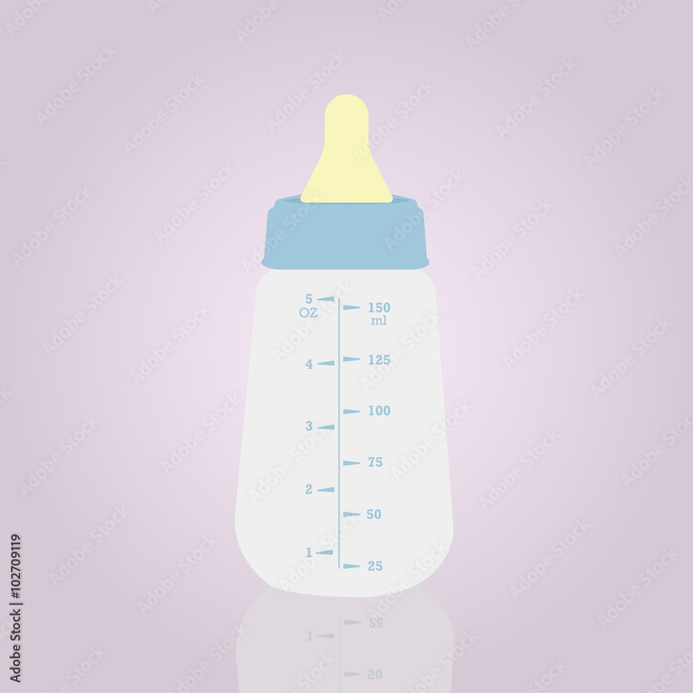 Baby bottle flat icon with shadow reflection
