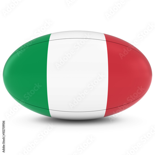 Italy Rugby - Italian Flag on Rugby Ball on White