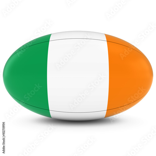 Ireland Rugby - Irish Flag on Rugby Ball on White