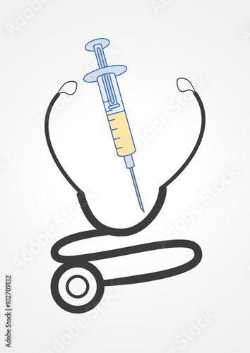 Pictogram of a stethoscope and a needle
