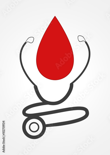 Pictogram of a stethoscope and blood drop
