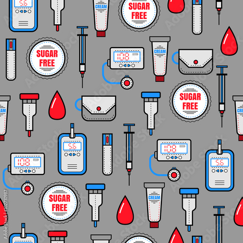 Seamless pattern. Diabetes. Medical flat icons. 