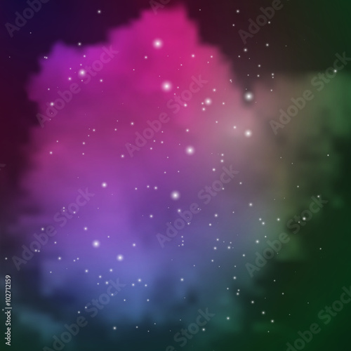 Space view with stars and colored clouds of gases and dust