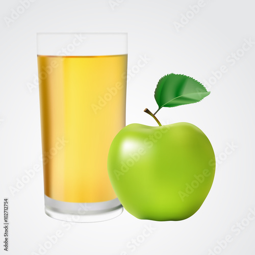 green apple with juice isolated on white