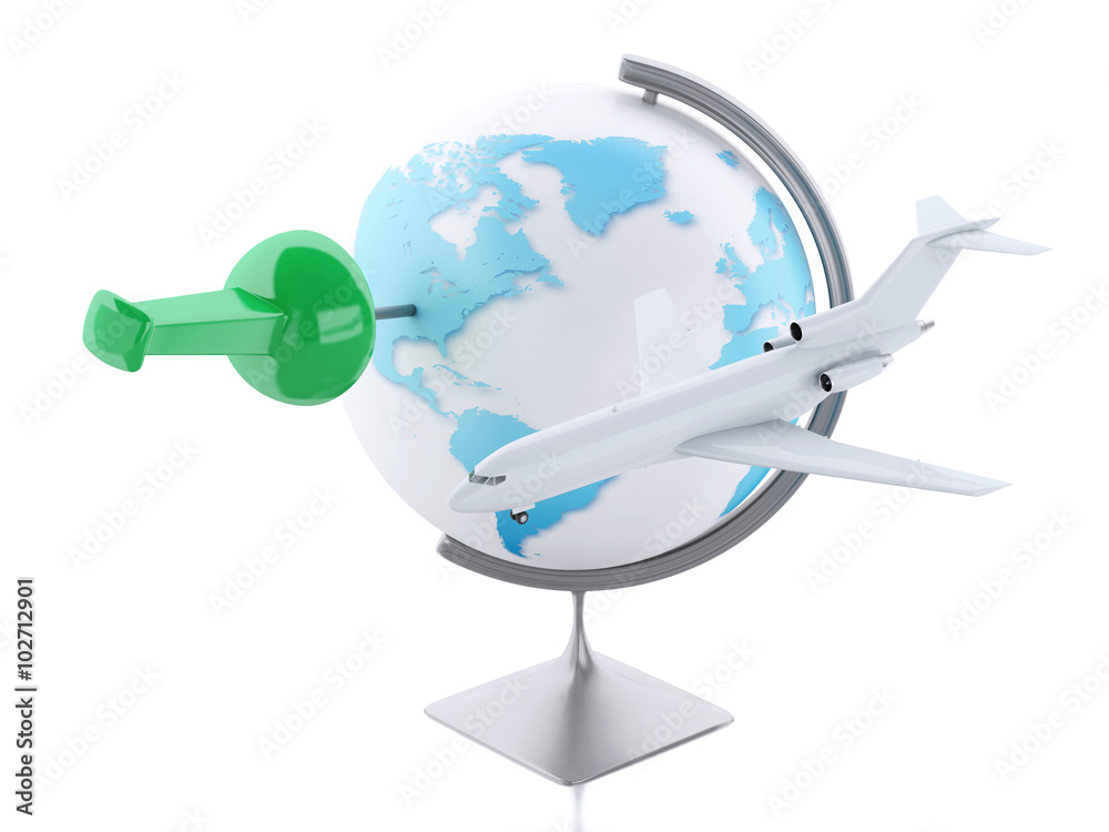 Fototapeta premium 3d airplane and world globe. Travel concept