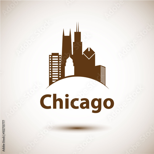 Chicago USA skyline silhouette, black and white design