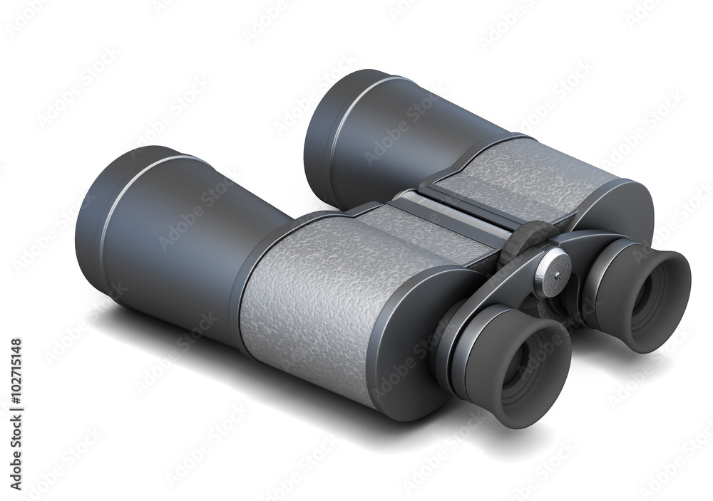 Black binoculars on a white background. 3d rendering