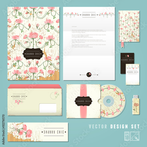 "Shabby Chic" corporate identity set. Vector illustration, eps10, editable.