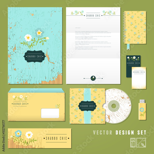 "Shabby Chic" corporate identity set. Vector illustration, eps10, editable.