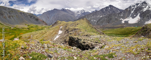 Wide Panoramic view of Altai Mountains in Russia