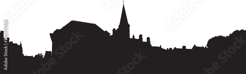 Bruges old town skyline monochrome silhouette