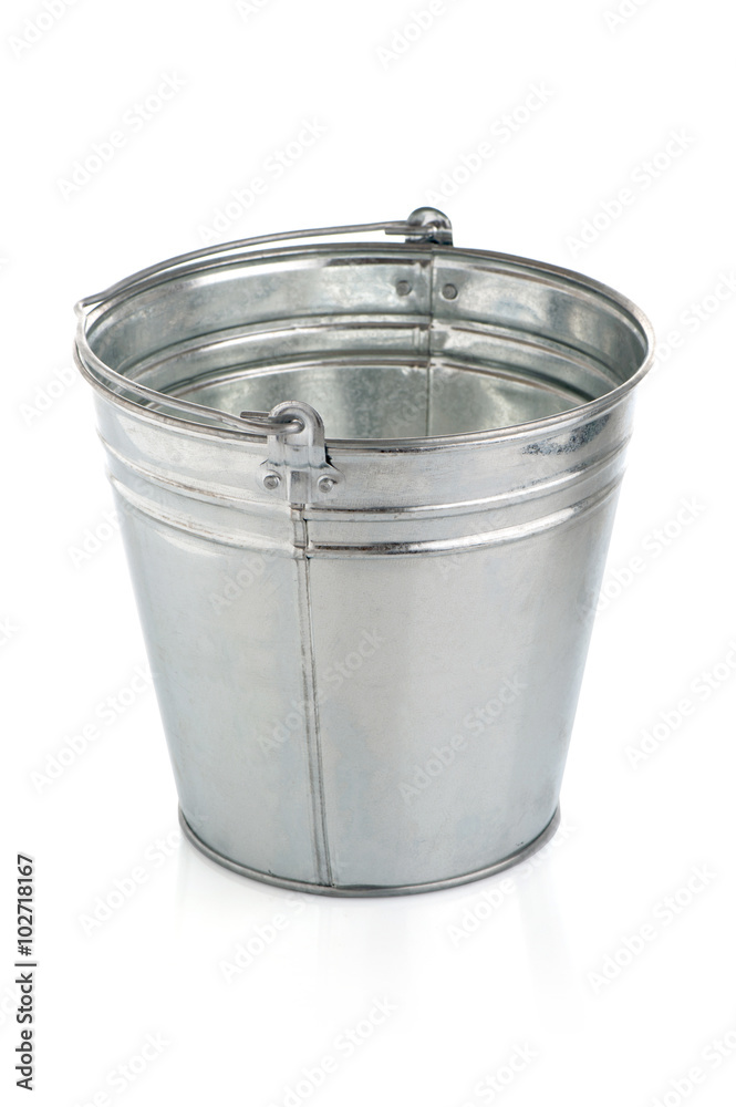 empty metal bucket on white background empty metal bucket on white background