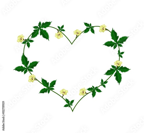 Vine of Flower and Leaves in Beautiful Heart Shape