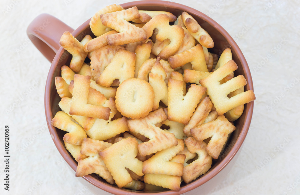 Lot of bread letters in a cup Lot of bread letters in a cup