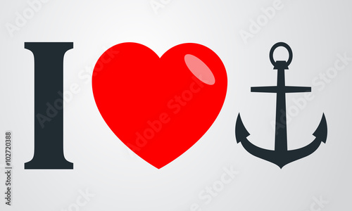 Icono plano i love ancla en fondo degradado