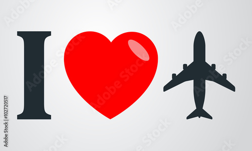 Icono plano i love avion en fondo degradado