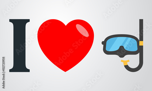 Icono plano i love gafas buzo color en fondo degradado