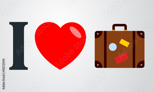 Icono plano i love maleta color en fondo degradado