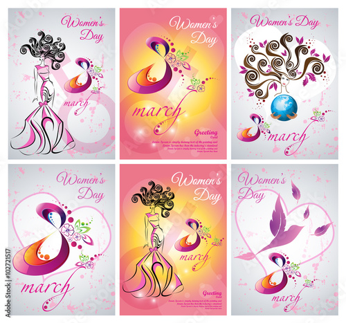 Vector set of greeting card, fleyr and banner template the Women day photo