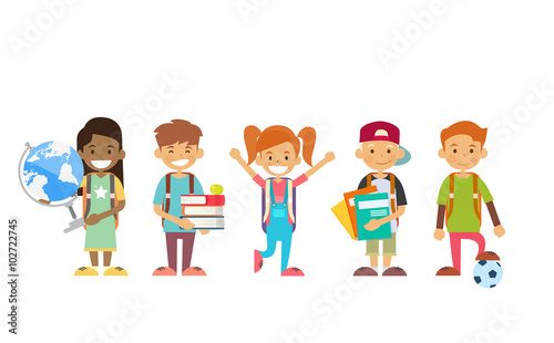 School Children Group Holding Globe, Books, Copybooks