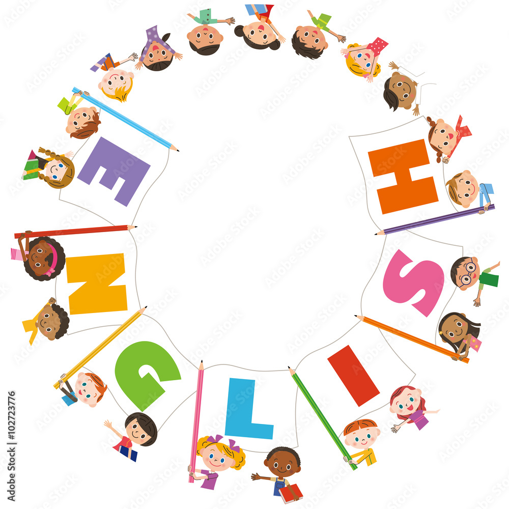 Obraz premium 英語の旗と子供集合