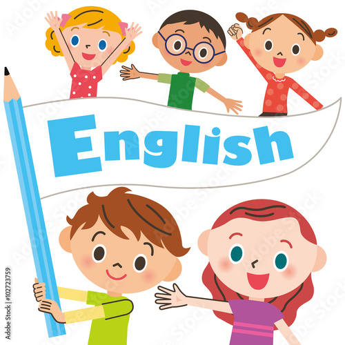 英語の旗を持つ子供