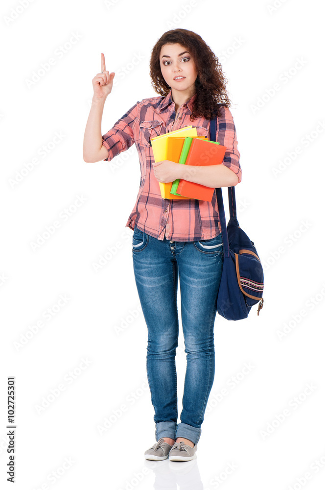 Student girl pointing up Student girl pointing up