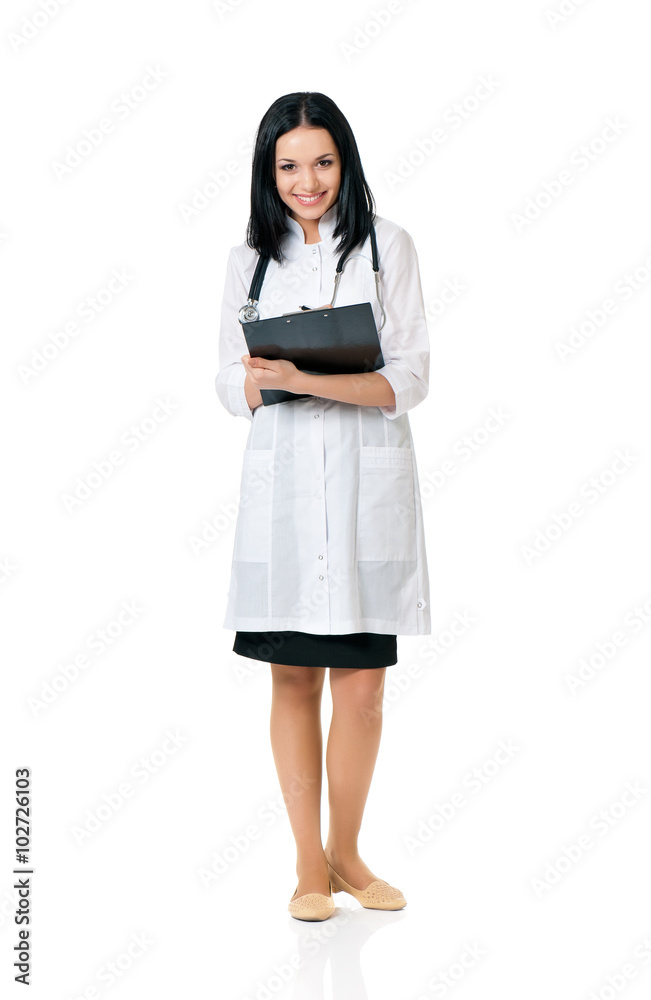 Female doctor with file folder and stethoscope Female doctor with file folder and stethoscope