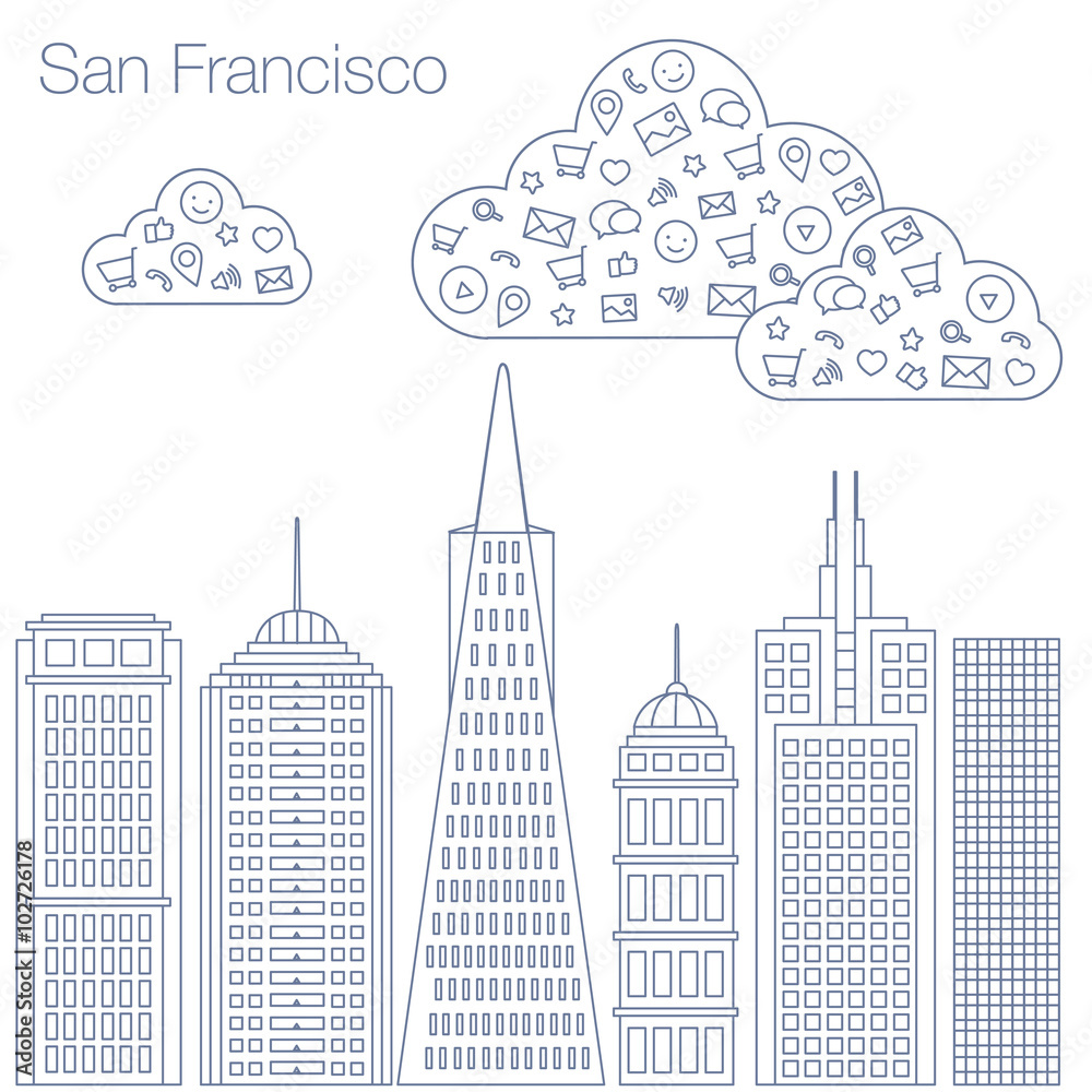 Fototapeta premium Icons Internet programs and social networking in the city