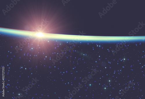 Fototapeta Naklejka Na Ścianę i Meble -  Planets sunrise on a starry background. 