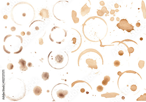 Set of variuos coffee stains isolated on white photo