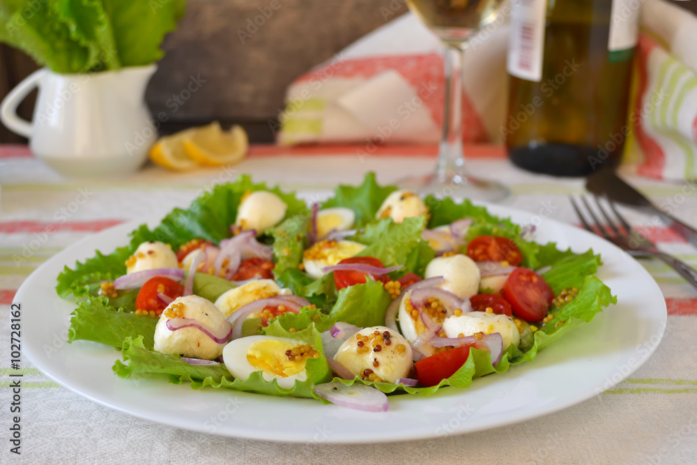 Salad with mozzarella and cherry tomatoes Salad with mozzarella and cherry tomatoes