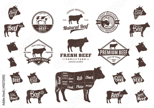 Vector Beef Logo, Icons, Charts and Design Elements