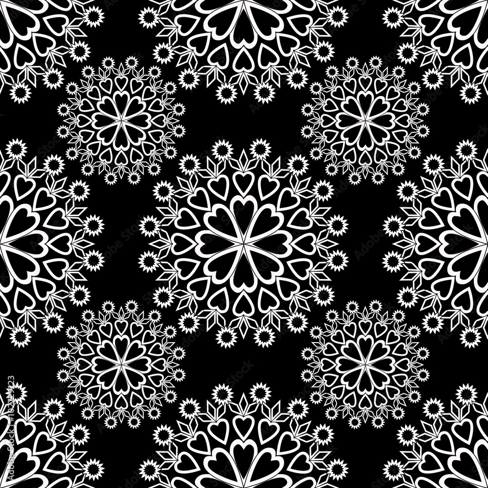Seamless Monochrome Floral Pattern. Hearts Floral Texture, Decor Seamless Monochrome Floral Pattern. Hearts Floral Texture, Decor