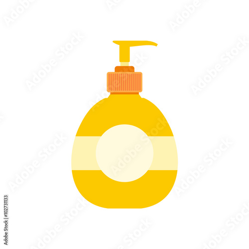Yellow plastic bottle with liquid soap flat