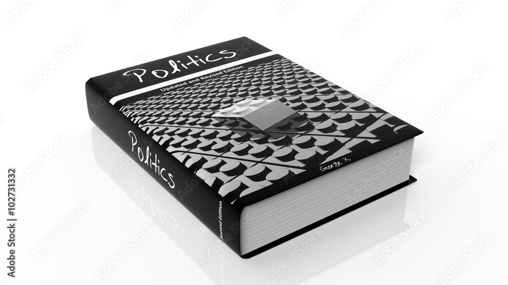 Hardcover book on Politics with illustration on cover, isolated on white background. Hardcover book on Politics with illustration on cover, isolated on white background.