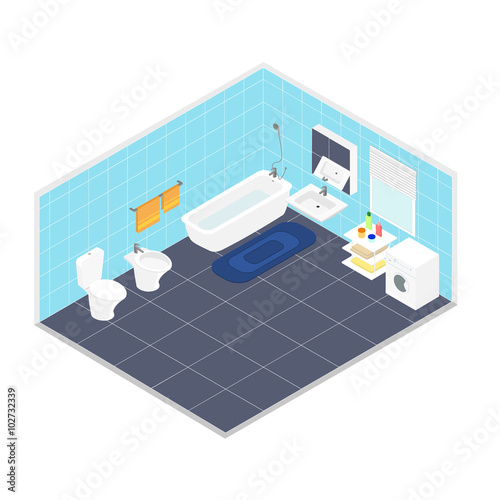 Bathroom isometric detailed set.