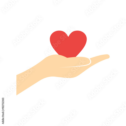 A hand giving a red heart flat icon