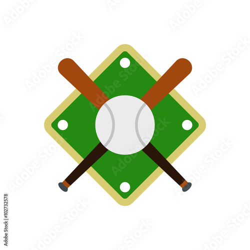 Baseball bats and ball on baseball field icon 