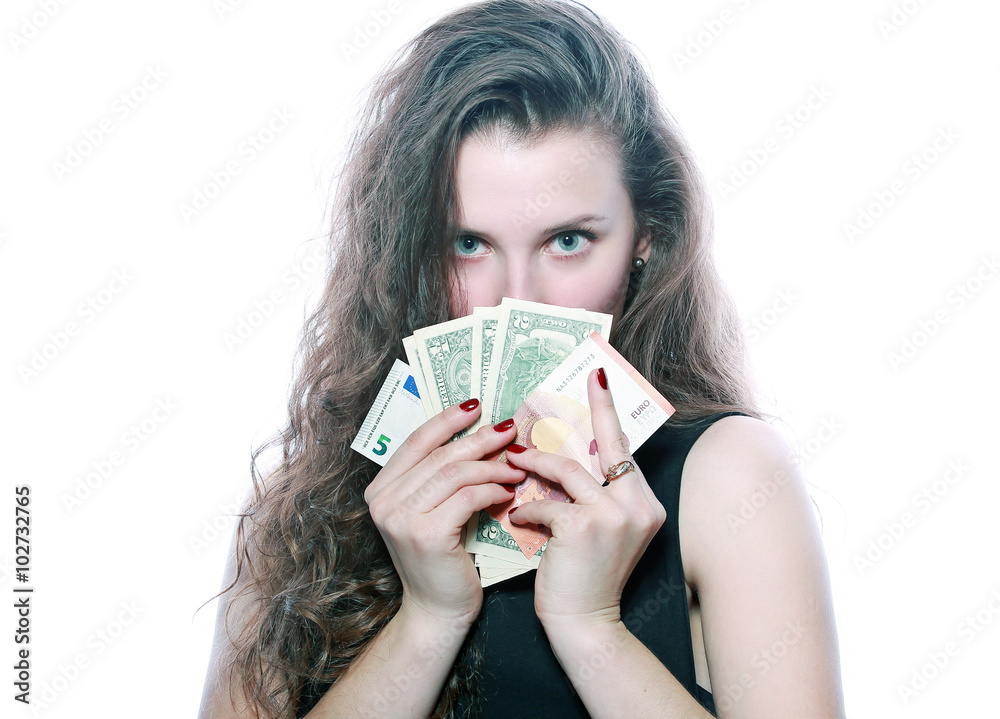 девушка с валютой в руках