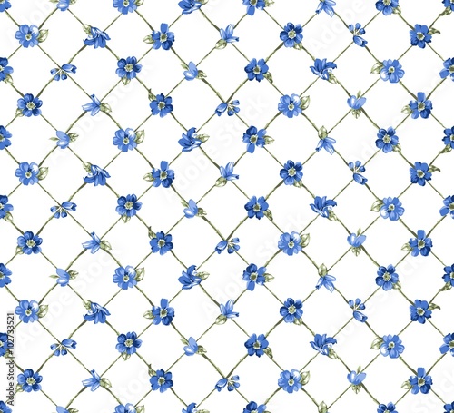 Live Fence with Blue Flowers Seamless Pattern