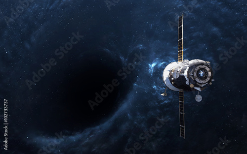 Naklejka na okno łazienkowe Czarna dziura w kosmosie i statku kosmicznym