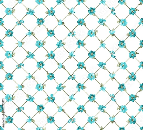 Live Fence with Turquoise Flowers Seamless Pattern