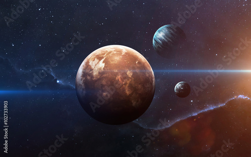Fototapeta Naklejka Na Ścianę i Meble -  Planets over the nebulae in space. This image elements furnished by NASA