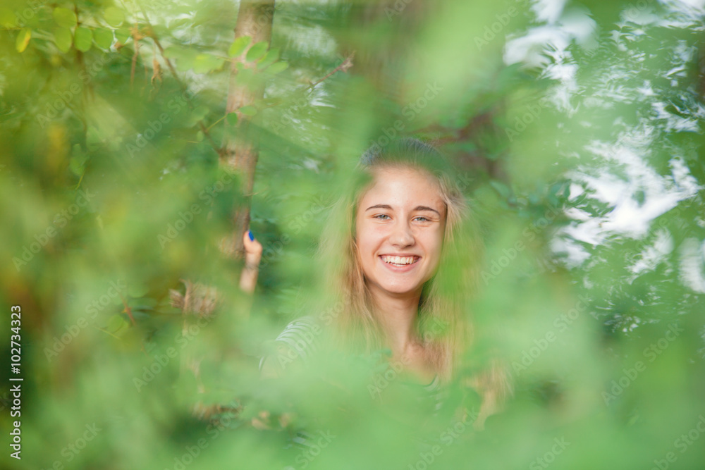 Young happy woman in green field. Young happy woman in green field.