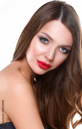 Portrait of beautiful young woman . Isolated on white background